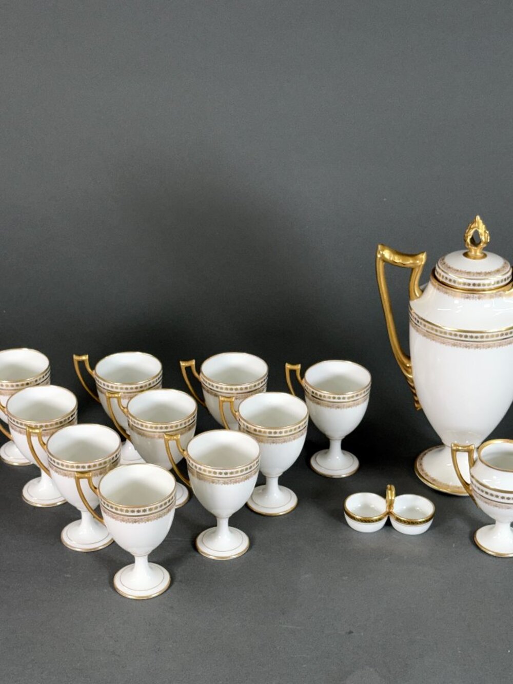 Antique Limoges France Chocolate Set LDB Flambeau Legrand Gold Gilt Pot Cups 13p